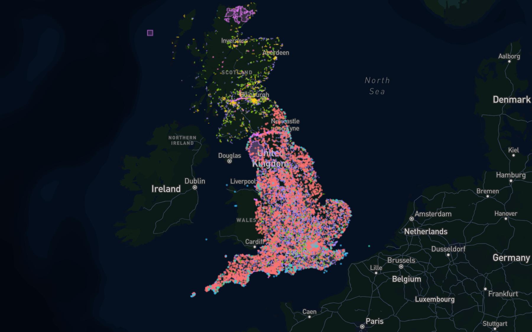 The buildings & the built stock map, showing its data layers across the UK