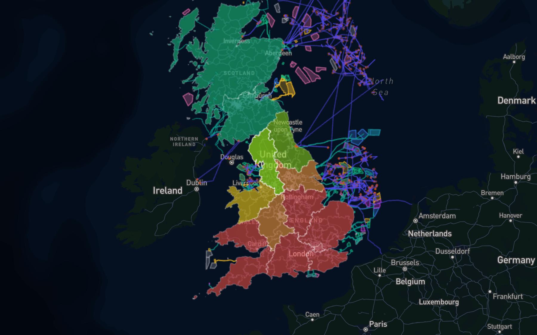 The energy networks & generation map, showing its data layers across the UK