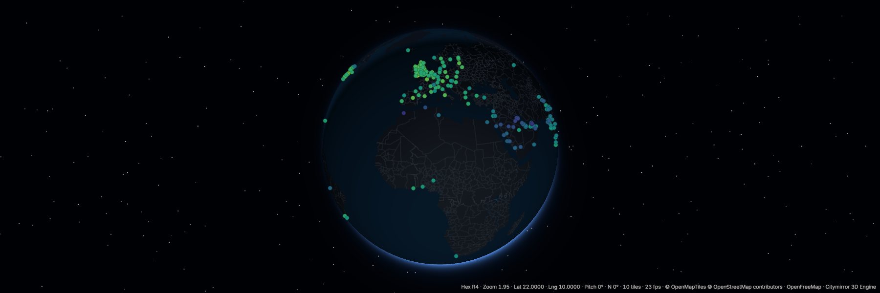 The Citymirror explorer: assessed cities plotted across a world map beside a live rankings panel