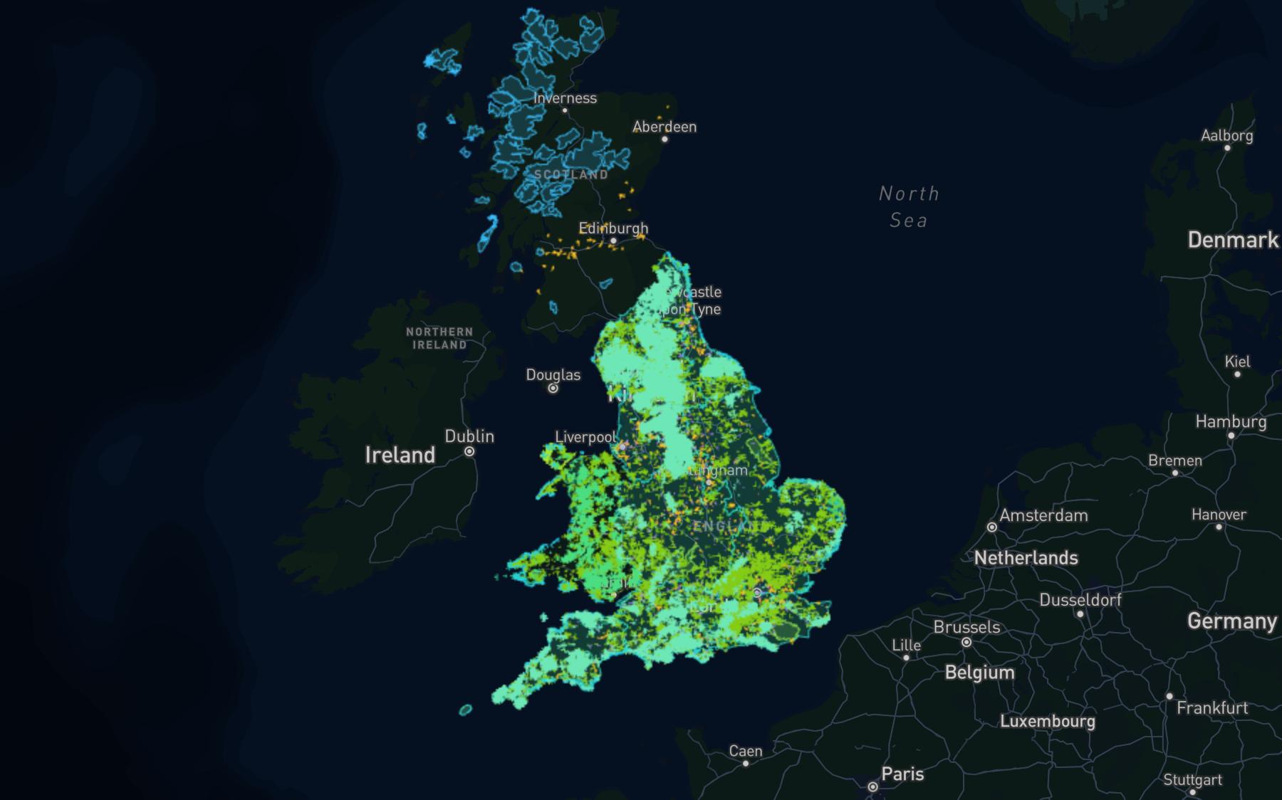 The green space & public realm map, showing its data layers across the UK