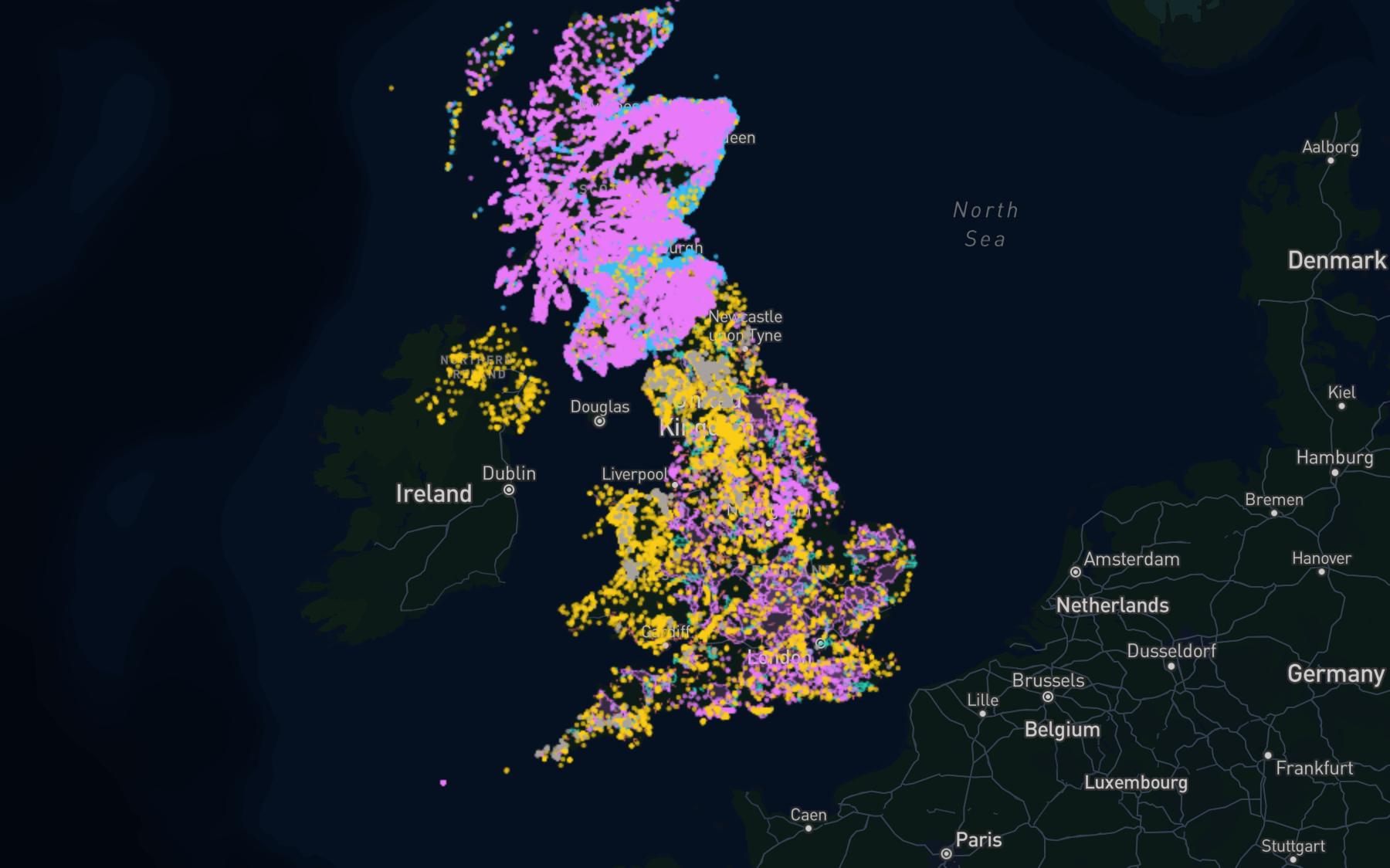 The ground conditions & industrial legacy map, showing its data layers across the UK
