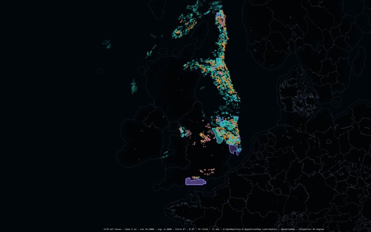 The hydrogen & ccus networks map, showing its data layers across the UK