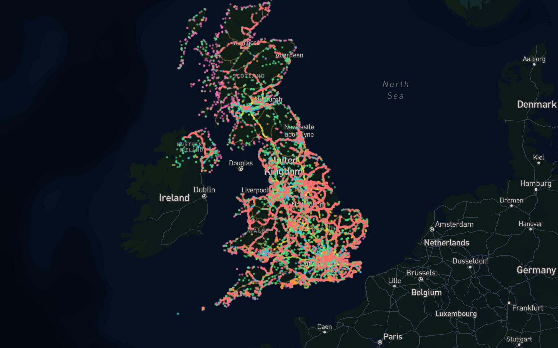 The transport & logistics map, showing its data layers across the UK